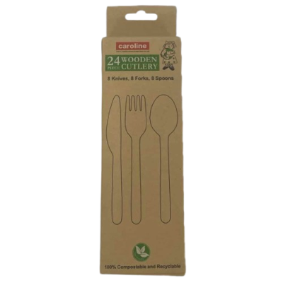 CAROLINE WOODEN CUTLERY ASSORTED 24'S X 10 (1