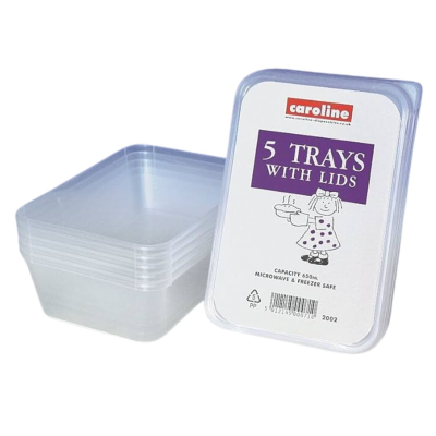 CAROLINE PLASTIC TUBS & LIDS 650ML 5'S X 8 (2